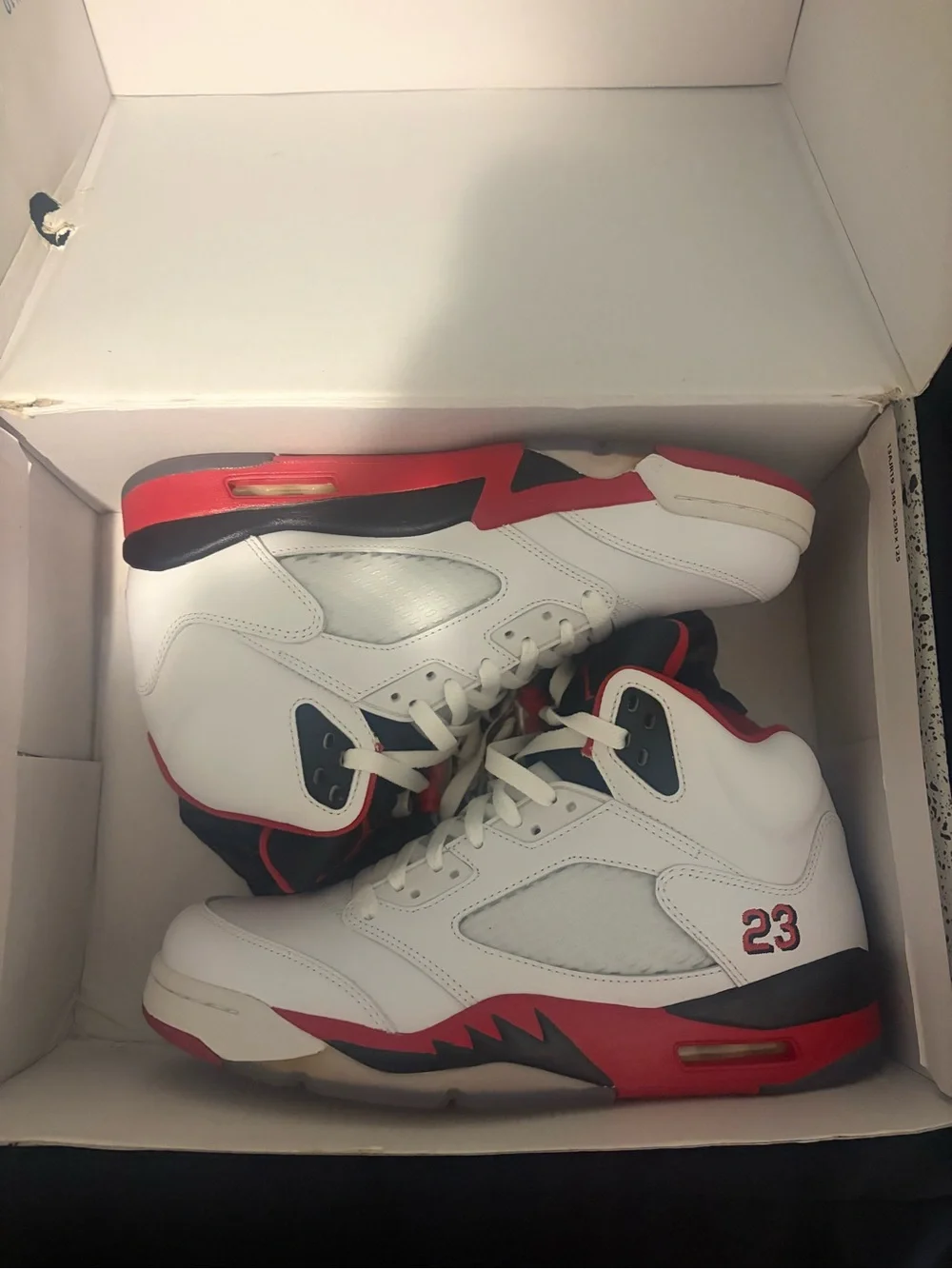 Jordan Air Jordan 5 Retro White/Fire Red/Black Men's Shoe Box Label